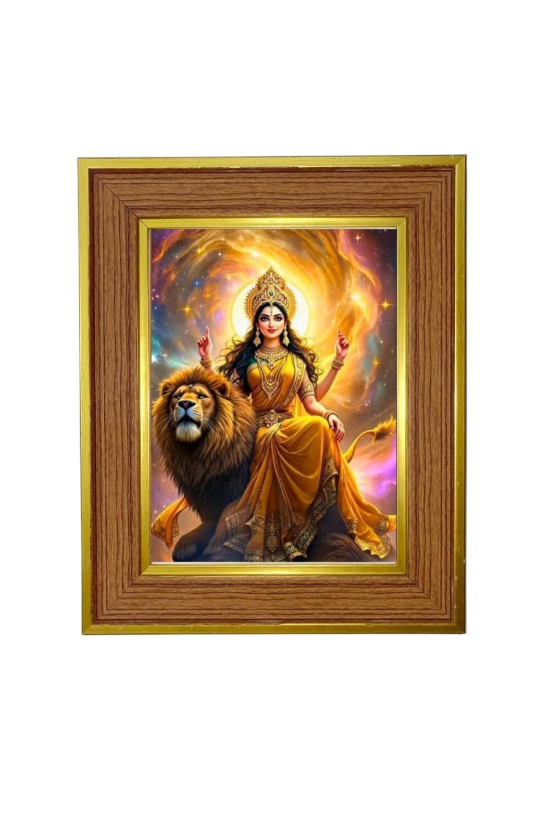 Divine Maa Durga Photo Frame 12x16 Inches-Brown Wooden Frame For Home, Office & Temple Decoration And Gifting (F6268)