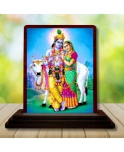 Car Desk/Table Top Radha Krishna Wooden Photo Stand 3x4 Inches, Compact & Stylish Spiritual Display For Car, Home & Office (Pack Of 1) (F14213)