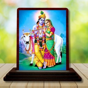 Car Desk/Table Top Radha Krishna Wooden Photo Stand 3x4 Inches, Compact & Stylish Spiritual Display For Car, Home & Office (Pack Of 1) (F14213)