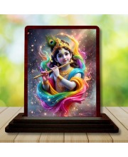 Car Desk/Table Top Lord Krishna Wooden Photo Stand 3x4 Inches, Compact & Stylish Spiritual Display For Car, Home & Office (Pack Of 1) (F15114)