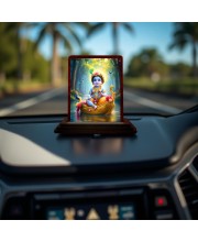 Car Desk/Table Top Lord Krishna Wooden Photo Stand 3x4 Inches, Compact & Stylish Spiritual Display For Car, Home & Office (Pack Of 1) (F14511)