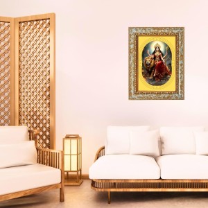 Devi Durga Spiritual Guru Digital Photo In Designer Frame, Size 8x12 Inch | Hindu Religious Picture For Home Temple, Office & Gift | Wall Art & Pooja Decor (F10402)