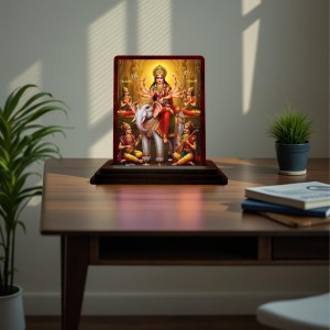 Car Desk/Table Top Durga Wooden Photo Stand 3x4 Inches, Compact & Stylish Spiritual Display For Car, Home & Office (Pack Of 1) (F15088)