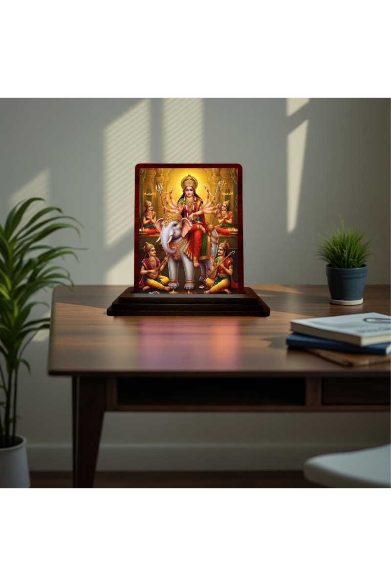 Car Desk/Table Top Durga Wooden Photo Stand 3x4 Inches, Compact & Stylish Spiritual Display For Car, Home & Office (Pack Of 1) (F15088)