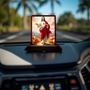Car Desk/Table Top Lord Jesus Wooden Photo Stand 3x4 Inches, Compact & Stylish Spiritual Display For Car, Home & Office (Pack Of 1) (F14462) Car Desk/Table Top Lord Jesus Wooden Photo Stand 3x4 Inches, Compact & Stylish Spiritual Display For Car, Home & Office (Pack Of 1) (F14462)