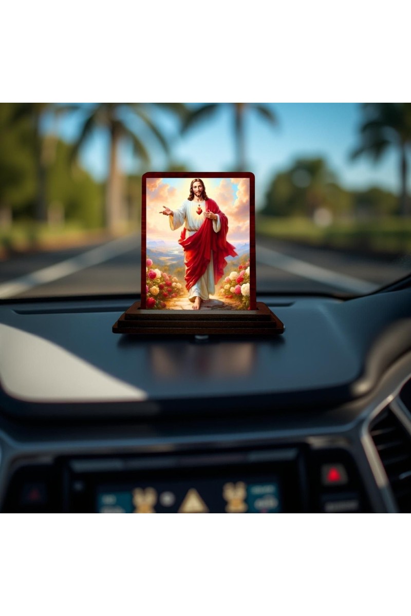 Car Desk/Table Top Lord Jesus Wooden Photo Stand 3x4 Inches, Compact & Stylish Spiritual Display For Car, Home & Office (Pack Of 1) (F14462)