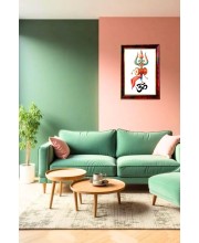 Om Symbol With Thrishul Photo Frame For Wall & Table | 7x9 Inch Golden Cherry Finish | Decorative Om Symbol With Thrishul Photo Frame For Home, Office & Pooja Room (F11670)