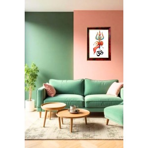 Om Symbol With Thrishul Photo Frame For Wall & Table | 7x9 Inch Golden Cherry Finish | Decorative Om Symbol With Thrishul Photo Frame For Home, Office & Pooja Room (F11670)