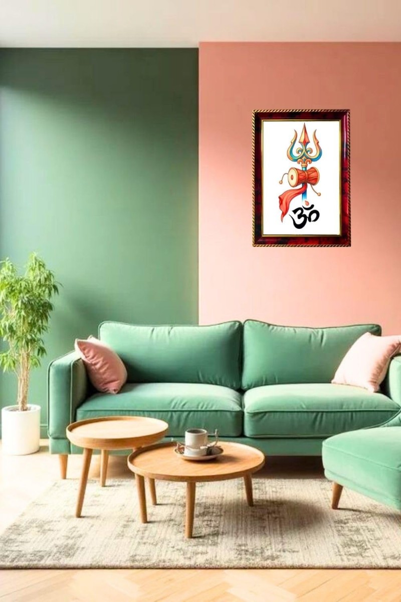 Om Symbol With Thrishul Photo Frame For Wall & Table | 7x9 Inch Golden Cherry Finish | Decorative Om Symbol With Thrishul Photo Frame For Home, Office & Pooja Room (F11670)