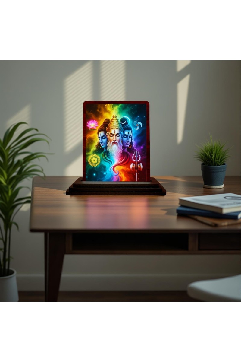 Car Desk/Table Top Lord Shiva Wooden Photo Stand 3x4 Inches, Compact & Stylish Spiritual Display For Car, Home & Office (Pack Of 1) (F15080)