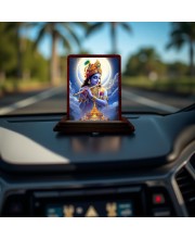 Car Desk/Table Top Lord Krishna Wooden Photo Stand 3x4 Inches, Compact & Stylish Spiritual Display For Car, Home & Office (Pack Of 1) (F14349)