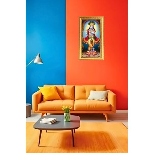 Divine Krishna Digital Golden Color Photo Frame | Hindu Religious Wall Decor | 8x15 Inches - Inspirational Wall Art For Office, Home Decor - Ideal Spiritual Gift (F10327)