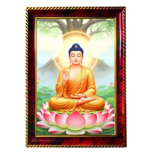 Peaceful Buddha Photo Frame For Wall & Table | 7x9 Inch Golden Cherry Finish | Decorative Peaceful Buddha Photo Frame For Home, Office & Pooja Room (F11614)
