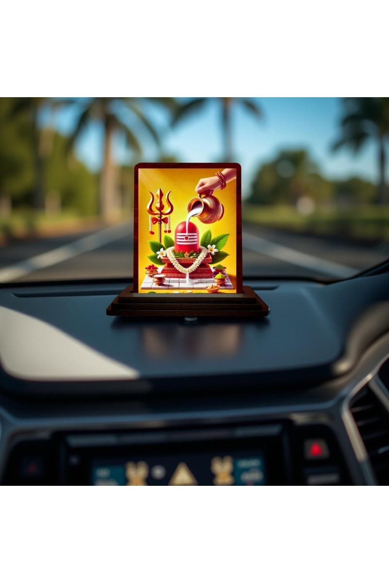 Car Desk/Table Top Shivlingam Wooden Photo Stand 3x4 Inches, Compact & Stylish Spiritual Display For Car, Home & Office (Pack Of 1) (F14145)