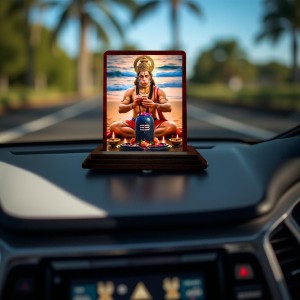 Car Desk/Table Top Lord Hanuman Wooden Photo Stand 3x4 Inches, Compact & Stylish Spiritual Display For Car, Home & Office (Pack Of 1) (F14504)