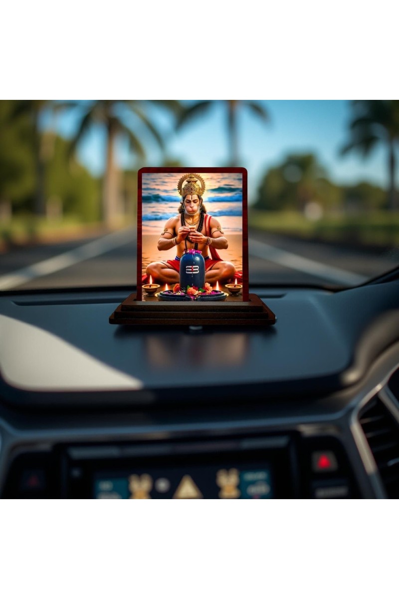Car Desk/Table Top Lord Hanuman Wooden Photo Stand 3x4 Inches, Compact & Stylish Spiritual Display For Car, Home & Office (Pack Of 1) (F14504)