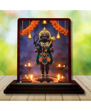 Car Desk/Table Top Lord Hanuman Wooden Photo Stand 3x4 Inches, Compact & Stylish Spiritual Display For Car, Home & Office (Pack Of 1) (F14139)
