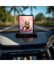 Car Desk/Table Top Lord Shiva And Parvathi Wooden Photo Stand 3x4 Inches, Compact & Stylish Spiritual Display For Car, Home & Office (Pack Of 1) (F14329)