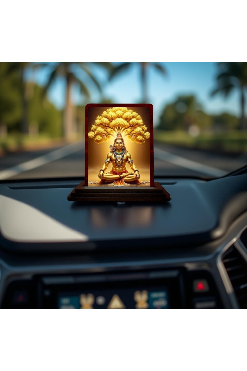Car Desk/Table Top Lord Shiva Wooden Photo Stand 3x4 Inches, Compact & Stylish Spiritual Display For Car, Home & Office (Pack Of 1) (F14254)