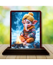 Car Desk/Table Top Lord Ganesha Wooden Photo Stand 3x4 Inches, Compact & Stylish Spiritual Display For Car, Home & Office (Pack Of 1) (F14353)