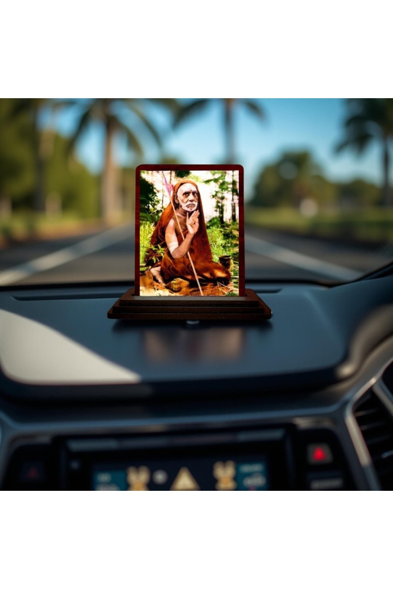 Car Desk/Table Top Jagadguru Chandrashekarendra Saraswati Wooden Photo Stand 3x4 Inches, Compact & Stylish Spiritual Display For Car, Home & Office (Pack Of 1) (F14631)