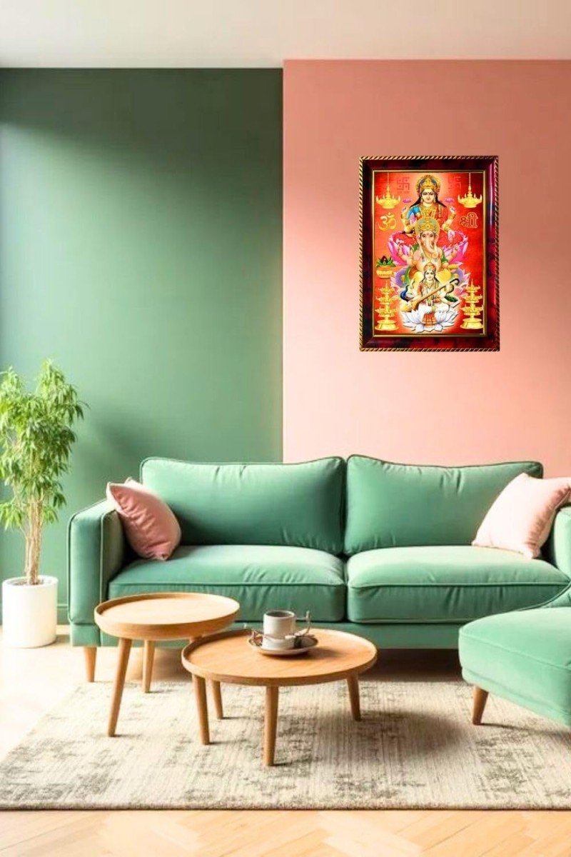 Shri Ganeshji Lakshmi Saraswati Photo Frame For Wall & Table | 7x9 Inch Golden Cherry Finish | Decorative Shri Ganesh Lakshmi Saraswati Photo Frame For Home, Office & Pooja Room (F11573)