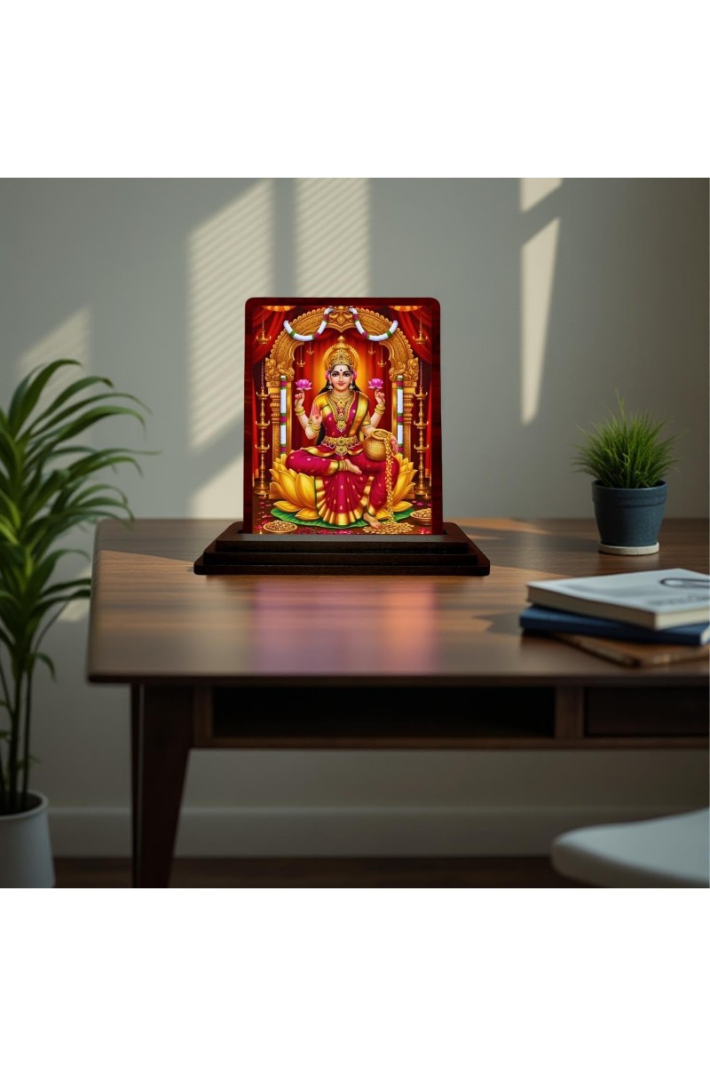Car Desk/Table Top Maa Laxmi Wooden Photo Stand 3x4 Inches, Compact & Stylish Spiritual Display For Car, Home & Office (Pack Of 1) (F15084)
