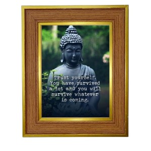 Lord Buddha Photo Frame 10x14 Inches-Brown Wooden Frame For Home, Office & Temple Decoration And Gifting (F6347)