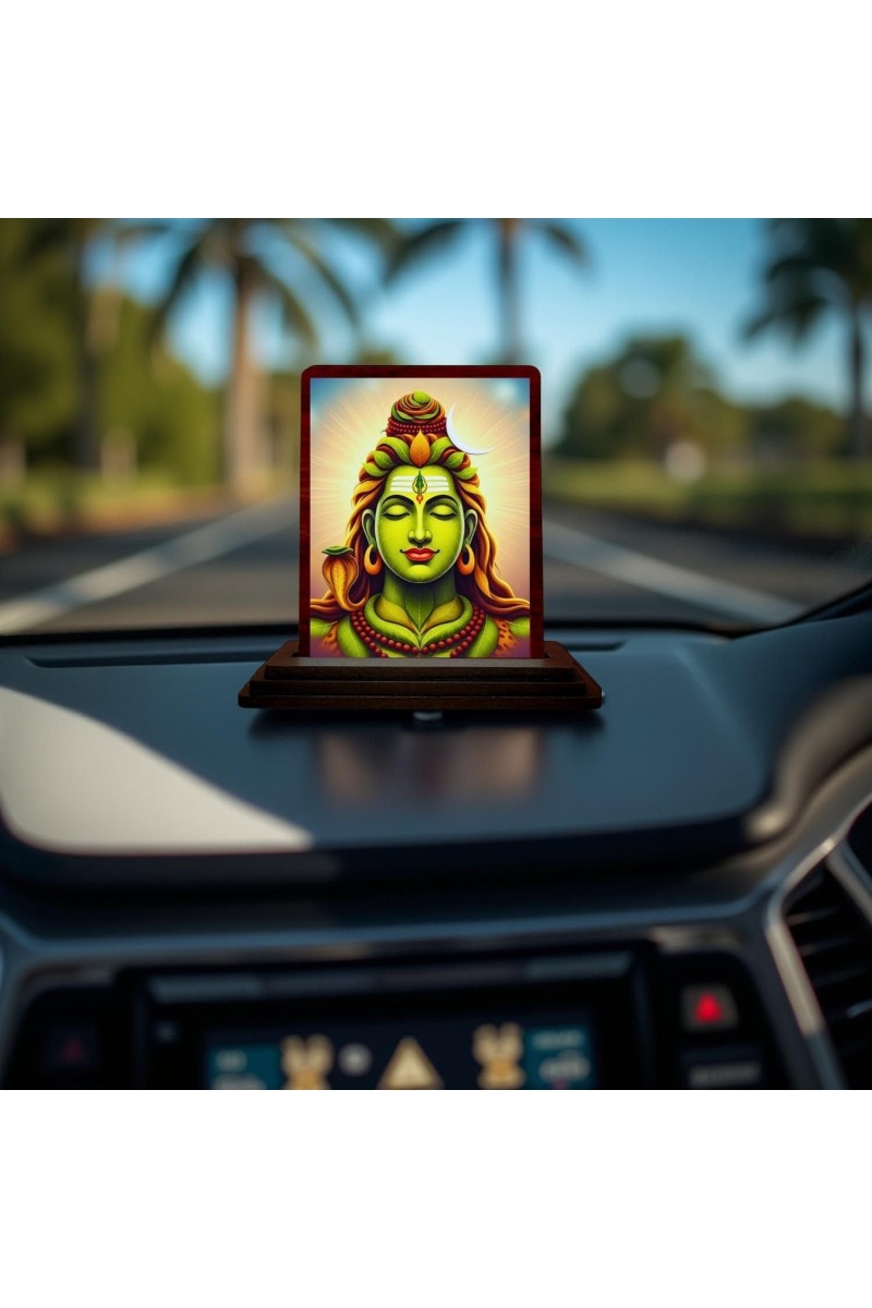 Car Desk/Table Top Lord Shiva Wooden Photo Stand 3x4 Inches, Compact & Stylish Spiritual Display For Car, Home & Office (Pack Of 1) (F14181)