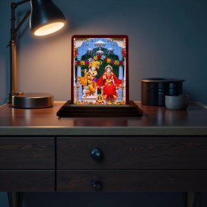 Car Desk/Table Top Lord Krishna Radha Wooden Photo Stand 3x4 Inches, Compact & Stylish Spiritual Display For Car, Home & Office (Pack Of 1) (F14179)