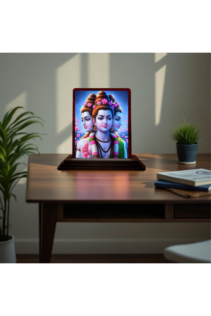 Car Desk/Table Top Lord Datta Wooden Photo Stand 3x4 Inches, Compact & Stylish Spiritual Display For Car, Home & Office (Pack Of 1) (F15082)