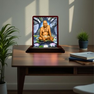 Car Desk/Table Top Swami Samarth Wooden Photo Stand 3x4 Inches, Compact & Stylish Spiritual Display For Car, Home & Office (Pack Of 1) (F14375)