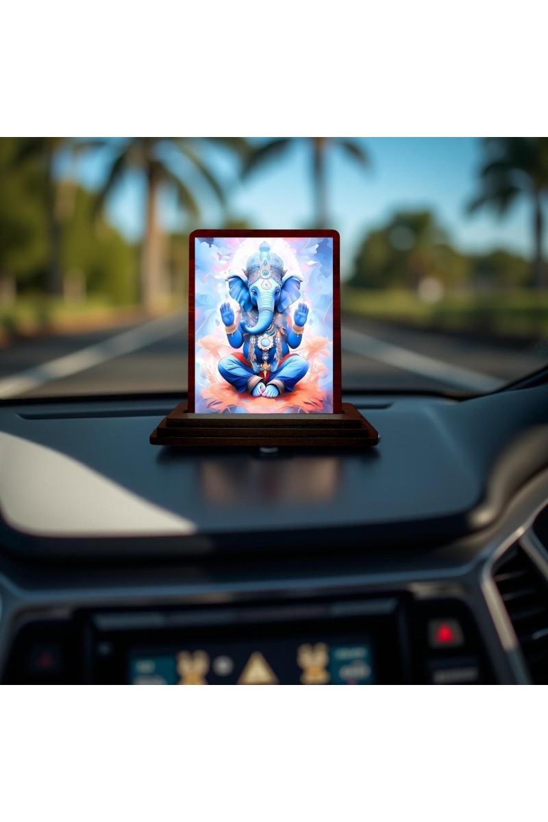 Car Desk/Table Top Lord Ganesha Wooden Photo Stand 3x4 Inches, Compact & Stylish Spiritual Display For Car, Home & Office (Pack Of 1) (F14491)