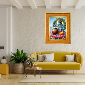 Divine Krishna Photo Frame 12x16 Inches-Brown Wooden Frame For Home, Office & Temple Decoration And Gifting (F6491)