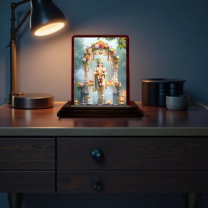 Car Desk/Table Top Lord Krishna Wooden Photo Stand 3x4 Inches, Compact & Stylish Spiritual Display For Car, Home & Office (Pack Of 1) (F14370) Car Desk/Table Top Lord Krishna Wooden Photo Stand 3x4 Inches, Compact & Stylish Spiritual Display For Car, Home & Office (Pack Of 1) (F14370)