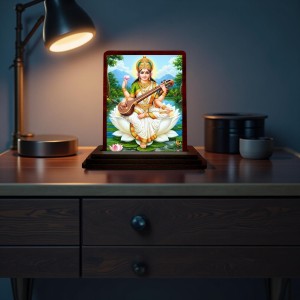 Car Desk/Table Top Goddess Saraswathi Wooden Photo Stand 3x4 Inches, Compact & Stylish Spiritual Display For Car, Home & Office (Pack Of 1) (F14648) Car Desk/Table Top Goddess Saraswathi Wooden Photo Stand 3x4 Inches, Compact & Stylish Spiritual Display For Car, Home & Office (Pack Of 1) (F14648)