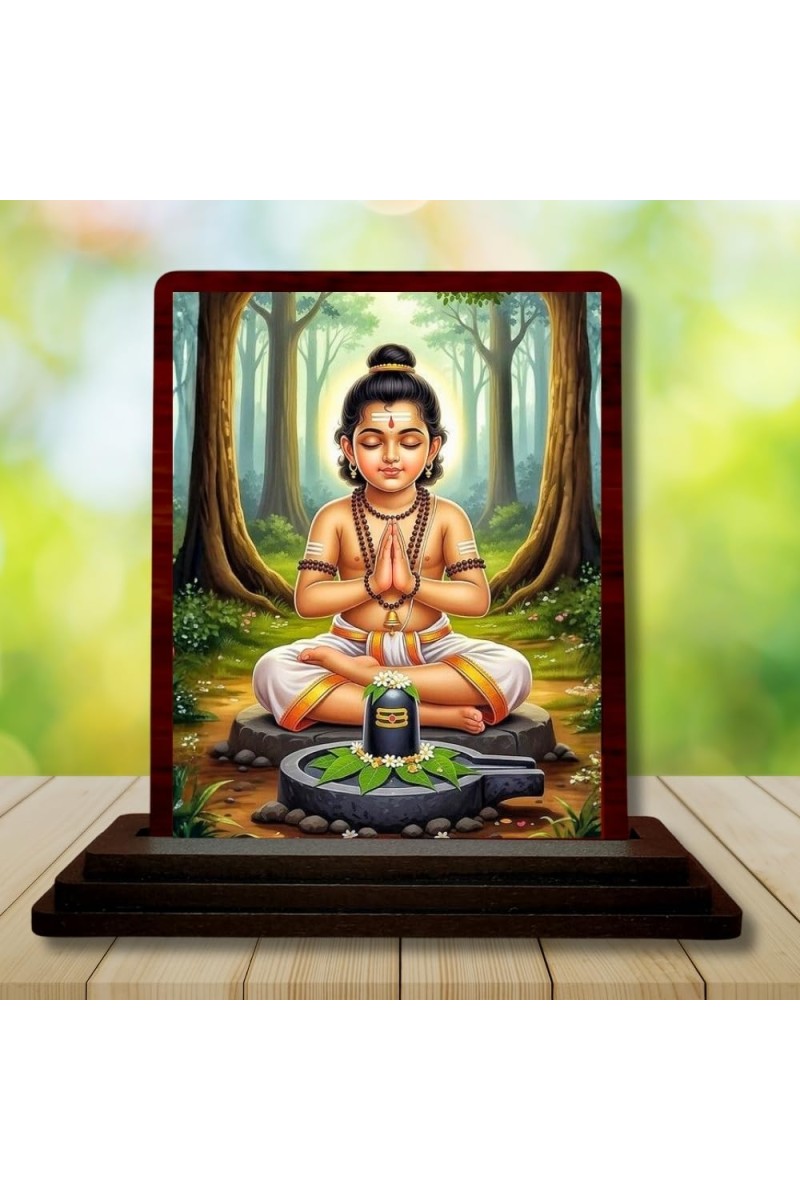 Car Desk/Table Top Lord Shiva Wooden Photo Stand 3x4 Inches, Compact & Stylish Spiritual Display For Car, Home & Office (Pack Of 1) (F15151)