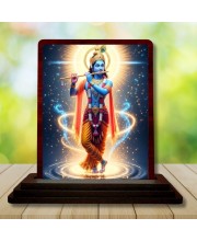 Car Desk/Table Top Lord Krishna Wooden Photo Stand 3x4 Inches, Compact & Stylish Spiritual Display For Car, Home & Office (Pack Of 1) (F14350)