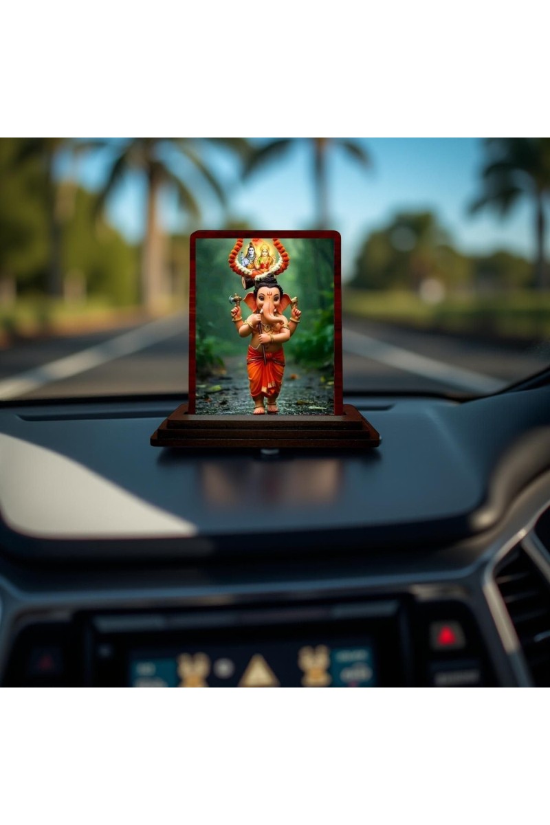Car Desk/Table Top Lord Ganesha Wooden Photo Stand 3x4 Inches, Compact & Stylish Spiritual Display For Car, Home & Office (Pack Of 1) (F14351)