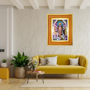 Maa Kaali Photo Frame 10x14 Inches-Brown Wooden Frame For Home, Office & Temple Decoration And Gifting (F6486)