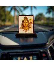 Car Desk/Table Top Lord Shiva Wooden Photo Stand 3x4 Inches, Compact & Stylish Spiritual Display For Car, Home & Office (Pack Of 1) (F14180)