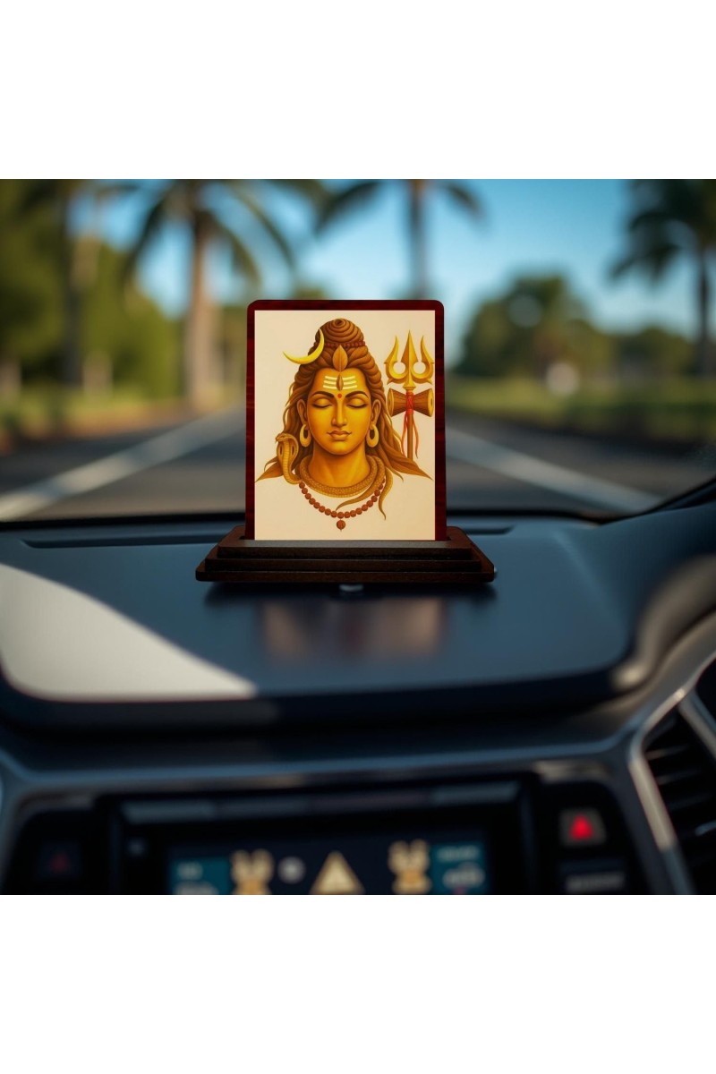 Car Desk/Table Top Lord Shiva Wooden Photo Stand 3x4 Inches, Compact & Stylish Spiritual Display For Car, Home & Office (Pack Of 1) (F14180)