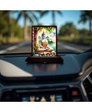 Car Desk/Table Top Lord Buddha Wooden Photo Stand 3x4 Inches, Compact & Stylish Spiritual Display For Car, Home & Office (Pack Of 1) (F14486)