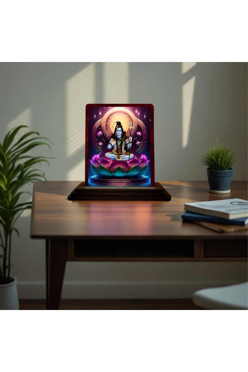Car Desk/Table Top Lord Shankar Wooden Photo Stand 3x4 Inches, Compact & Stylish Spiritual Display For Car, Home & Office (Pack Of 1) (F15067)