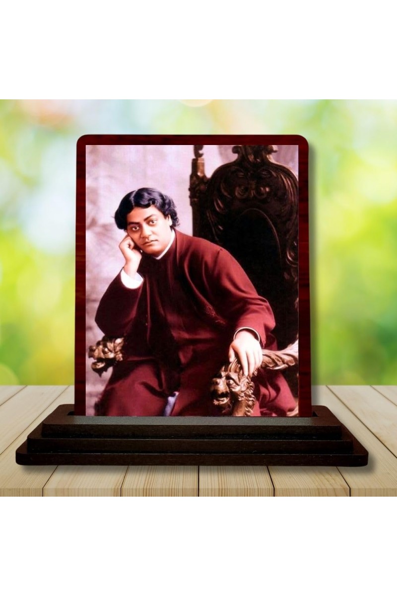 Car Desk/Table Top Swami Vivekananda Wooden Photo Stand 3x4 Inches, Compact & Stylish Spiritual Display For Car, Home & Office (Pack Of 1) (F14629)