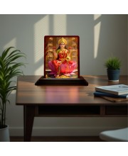 Car Desk/Table Top Maa Laxmi Wooden Photo Stand 3x4 Inches, Compact & Stylish Spiritual Display For Car, Home & Office (Pack Of 1) (F15070)