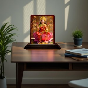 Car Desk/Table Top Maa Laxmi Wooden Photo Stand 3x4 Inches, Compact & Stylish Spiritual Display For Car, Home & Office (Pack Of 1) (F15070)