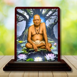 Car Desk/Table Top Swami Samarth Wooden Photo Stand 3x4 Inches, Compact & Stylish Spiritual Display For Car, Home & Office (Pack Of 1) (F14375)