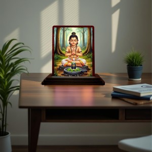 Car Desk/Table Top Lord Shiva Wooden Photo Stand 3x4 Inches, Compact & Stylish Spiritual Display For Car, Home & Office (Pack Of 1) (F15151)