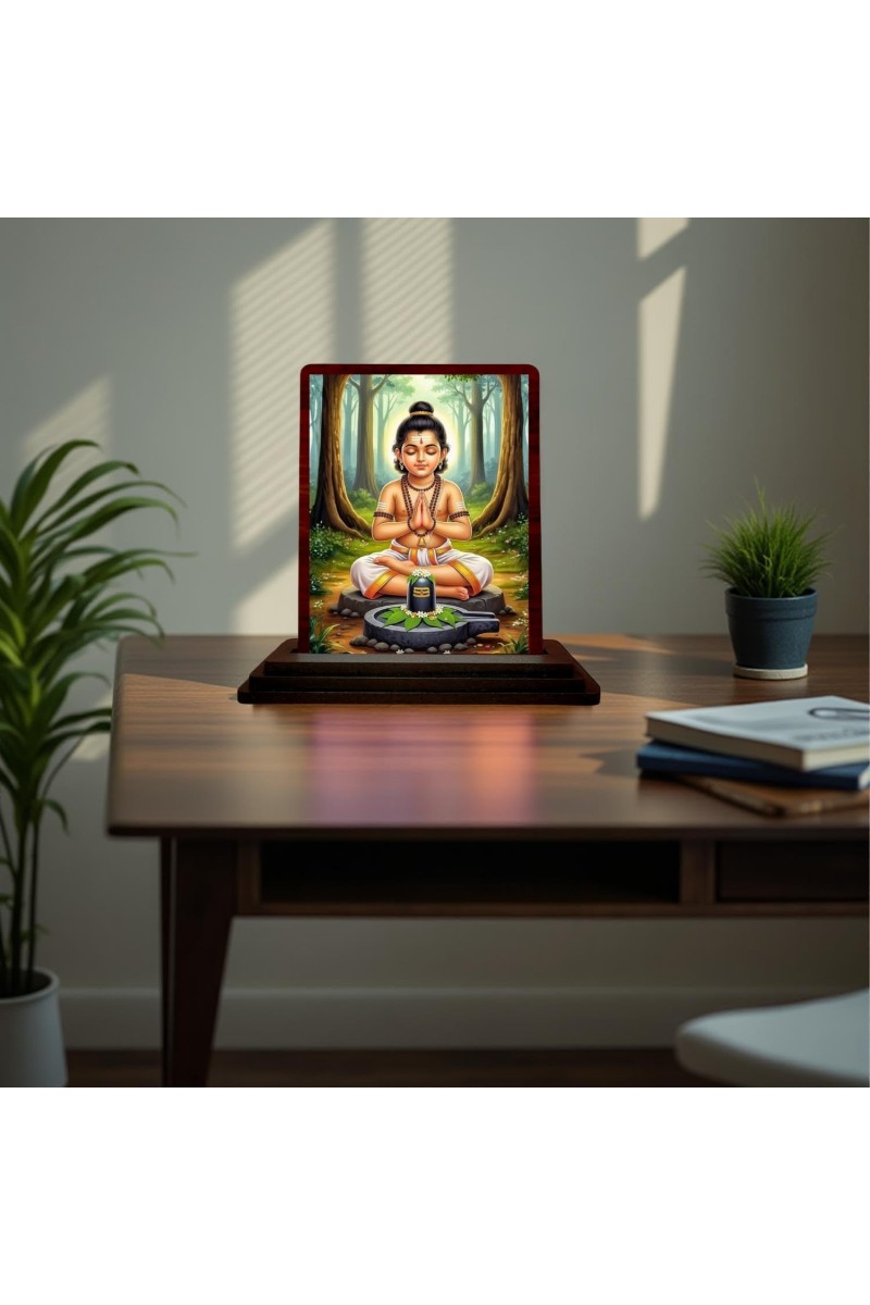 Car Desk/Table Top Lord Shiva Wooden Photo Stand 3x4 Inches, Compact & Stylish Spiritual Display For Car, Home & Office (Pack Of 1) (F15151)